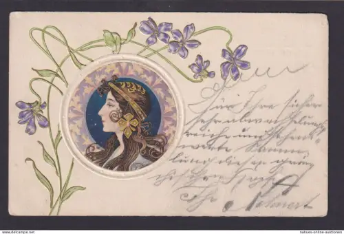 Tolle Jugendstil Art Nouveau Präge Ansichtskarte Art Mucha Freiberg Sachsen