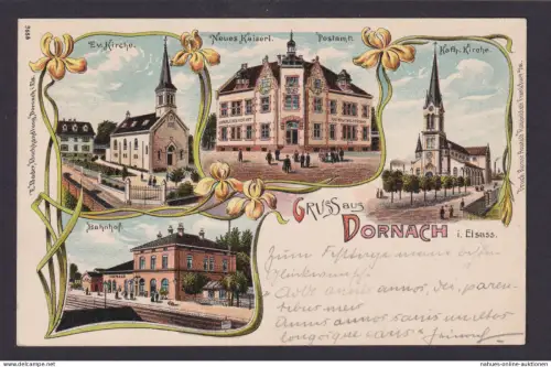 Jugendstil Art Nouveau Litho Ansichtskarte Dornach Elsass Wiesbaden Hessen