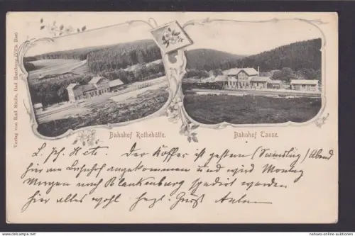 Jugendstil Ansichtskarte Münster Bahnhöfe Rothehütte Tanne Blankenburg Harz