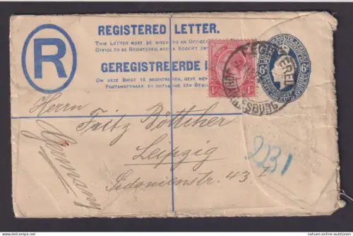 Johannisburg Südafrika Ganzsache plus ZuF Registered Letter Leipzig