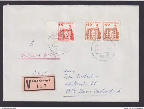 Bund Wert Brief Coburg Bayern Stein Rand Block Paar 190 Pfg. Burgen & Schlösser