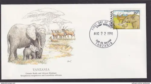 Tansania Ostafrika Fauna Antilopen und Elefanten schöner Künstler Brief