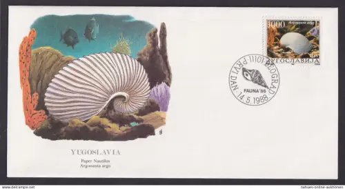 Yugoslawija Jugoslawien Fauna Muschel Papiernautilus schöner KünstlerBrief