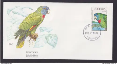 Dominica Karibik Fauna Rotkehliger Papagei schöner KünstlerBrief