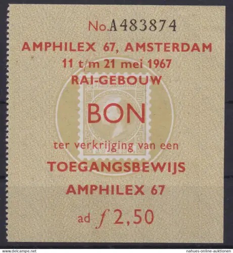 Niederlande Philatelie AMPHILEX Briefmarken Ausstellung Ticket Eintrittskarte