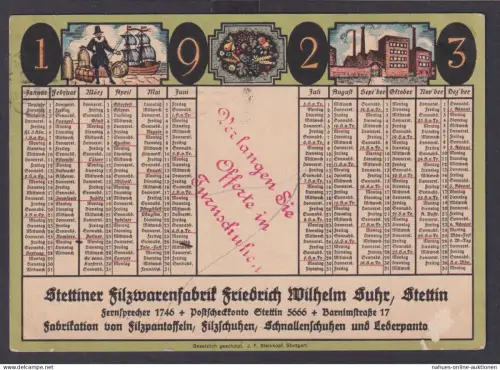 Stettin inter Infla Reklamekarte Neujahr 1923 Filzwarenfabrik Wilhelm Suhr Thale