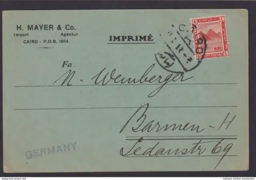 Ägypten Postkarte EF nach Barmen 28.10.1921
