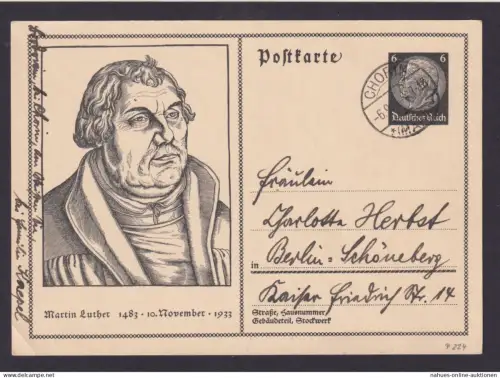 Deutsches Reich Chorin Brandenburg Ganzsache Berlin Portrait Martin Luther