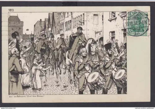 Ansichtskarte Leipzig Künstlerkarte Die eiserne Zeit v. 100 Jahren sign R Knötel