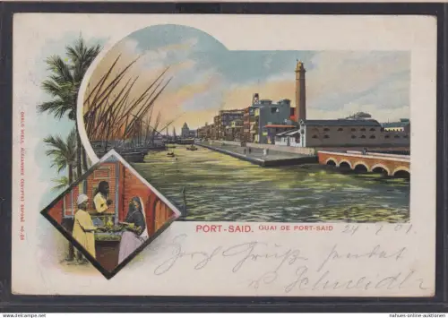 Port Said Agypten Litho Ansichtskarte MEF Paar 2 Frankfurt Sachsenhausen