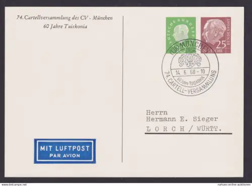 Bund Heuss Privatganzsache Cartellversammlung CV München Luftpost + SST Luftpost