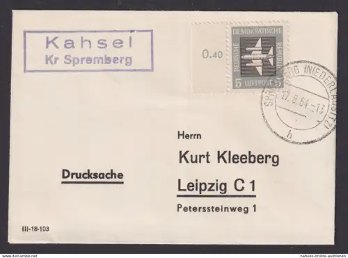 Kahsel Kreis Spremberg Brandenburg DDR Brief Drucksache Bogenrand n. Leipzig