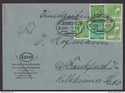 Bahnpost All. Besetzung Brief MIF 929 Frankfurt Limburg Zug 524 12.8.1947