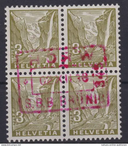 Schweiz Viererblock 3c Landschaften Bahnpost HORN SSB Brünig 345