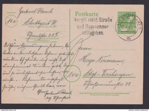 All. Besetzung Ganzsache Maschin St. Stuttgart Postsache Vergiß... Vaihingen