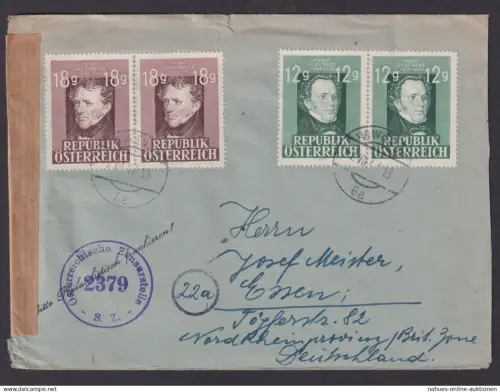 Österreich Zensur Brief MIF Paar Schubert + Grillparzer Komponist + Dichter Wien