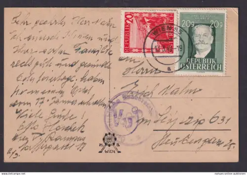Österreich Zensur Ansichtskarte Wien 55 nach Leipzig auf Oster AK 13.3.1948