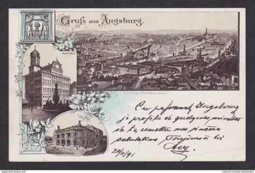 Augsburg Bayern selten frühe Vorläufer Litho Ansichtskarte Frankfurt 20.11.1891