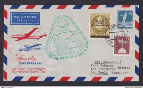 Flugpost airmail Berlin Privatganzsache Luftbrückendenkmal Destination Sao Paulo