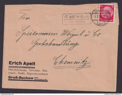 Gallinchen über Cottbus Brandenburg Deutsches Reich Brief Landpoststempel