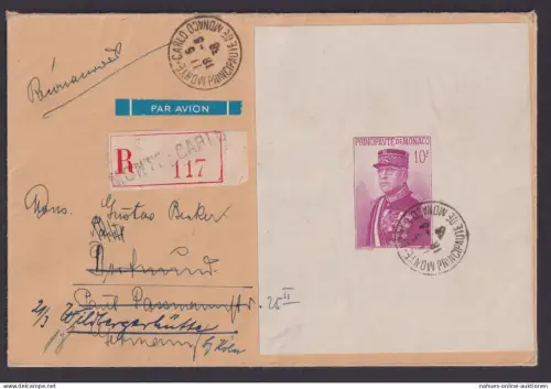 Monaco R Brief EF Block 1 Nationalfeiertag Not R-Zettel Monte Carlo nachgesandt