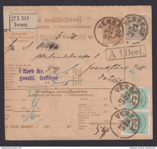 Ungarn Versecz Vršac Werschetz Serbien Paketbegleitadresse geschlachtetes