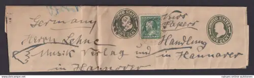 USA Ganzsache Streifband zwei Wertstemepl 1 cent + ZuF New York Hannover