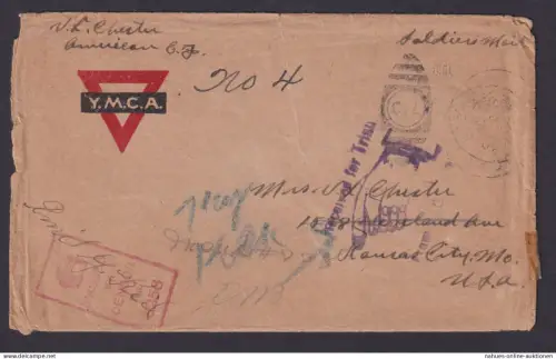 Zensur Brief Kansas City Missouri USA Censor 6256 YMCA Vordruck Umschlag CVJM