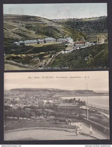 Jersey Großbritannien seltenes + inter. Lot von 9 alten Ansichtskarten dabei