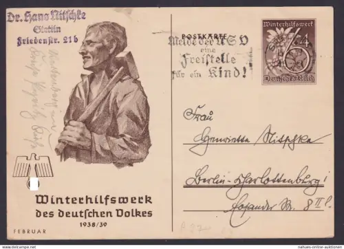 Deutsches Reich Ganzsache Stettin Winterhilfswerk d. Deutschen Volkes