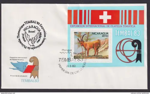 Nicaragua Mittelamerika Tembal 1983 Block Tiere Antilope Brief Philatelie