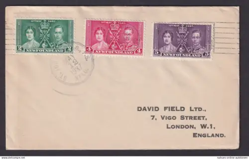 Neufundland Brief Krönung King Georg Britsche Kolonien FDC London Großbritannien
