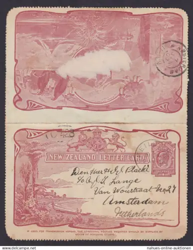 Letter Card New Zealand Neuseeland Ganzsache King Georg 1p Feilding Amsterdam
