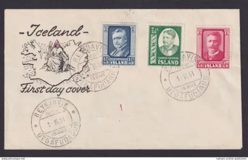 Island 293-295 Hannes Hafstein Brief FDC Reykjavík Kat.-Wert 60,00 €