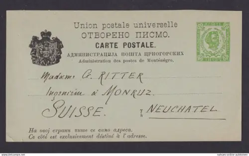 Montenegro Jugoslawien Brief Ganzsache Neuchatel Schweiz