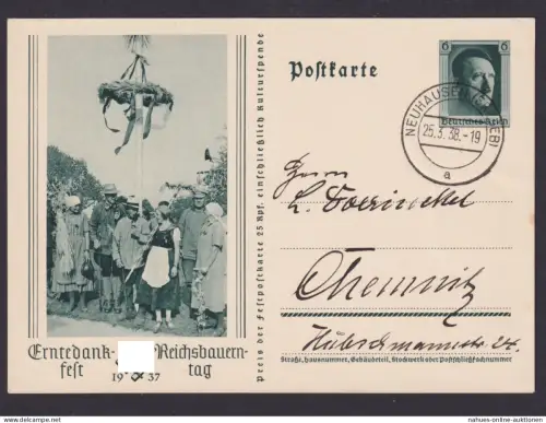 Neuhausen Sachsen Deutsches Reich Ganzsache Anlass Erntedankfest