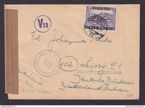 Österreich Zensur Brief EF Landschaften 850 Wien Leipzig 3.4.1948