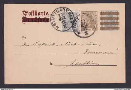 Briefmarken Deutsches Reich Privatganzsache Germania + ZuF Stuttgart Stettin als
