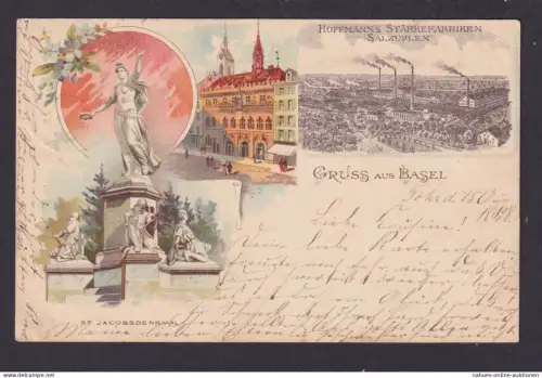 Ansichtskarte Basel Schweiz St. Jacobs Denkmal Hoffmanns Stärkenfabriken Reklame