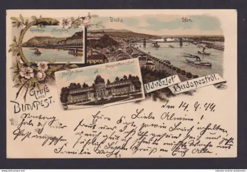 Ansichtskarte Budapest Ungarn Margarethen Bad Blocksberg Donau Fluss Brücke