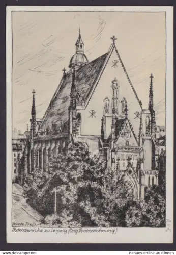 Ansichtskarte Leipzig Federzeichnung SST Messe All. Besetzung Gemeinschaft