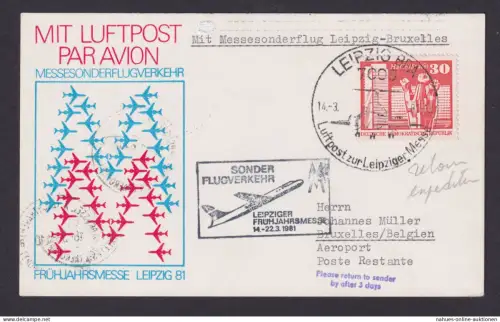 DDR Flugpost EF 1899 Aufbau Leipzig BPA Messe Sonderflug Brüssel Belgien