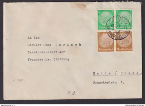 Deutsche Reich Zusammendruck Brief Hindenburg Viererblock SST Leipzig Messe