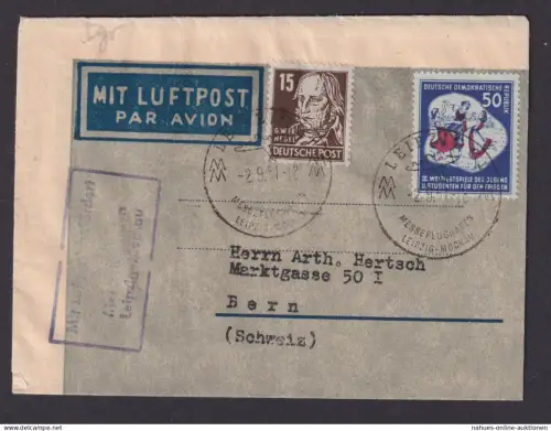 Flugpost DDR Leipzig Mockau Bern Schweiz attr Frankatur MIF SBZ Persönlichkeiten