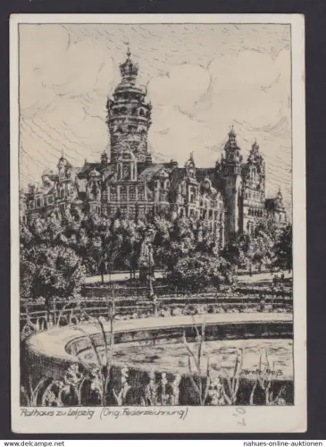 Ansichtskarte Leipzig Federzeichnung SST Messe All. Besetzung Gemeinschaft