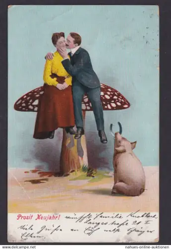 Ansichtskarte Neujahr Schwein Glücksschwein Tiere ab Leipzig Sachsen n.