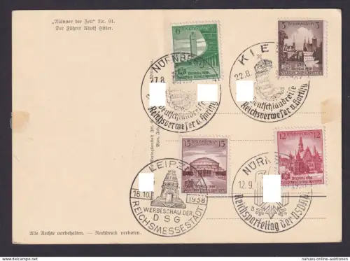 Briefmarken Deutsches Reich Sonderstempel Kiel Nürnberg Leipzig Sammelkarte