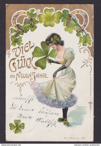 Ansichtskarte Jugendstil Art Nouveau Neujahr Künstlerkarte Goldauflage n.