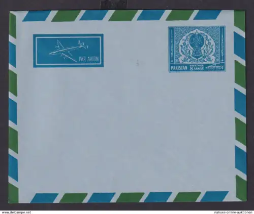 Asien Briefmarken Pakistan Flugpost Ganzsache Umschalg 8 Annas blau Südasien