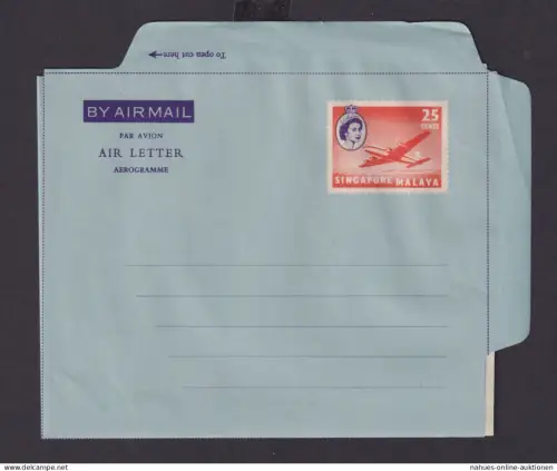 Briefmarken Singapur Malaya Ganzsache Flugpost Aerogramm 25 cent Queen Elisabeth